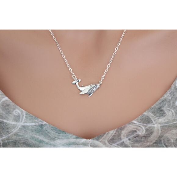 Sterling Silver Humpback Whale Pendant Necklace, Humpback Whale Charm Necklace